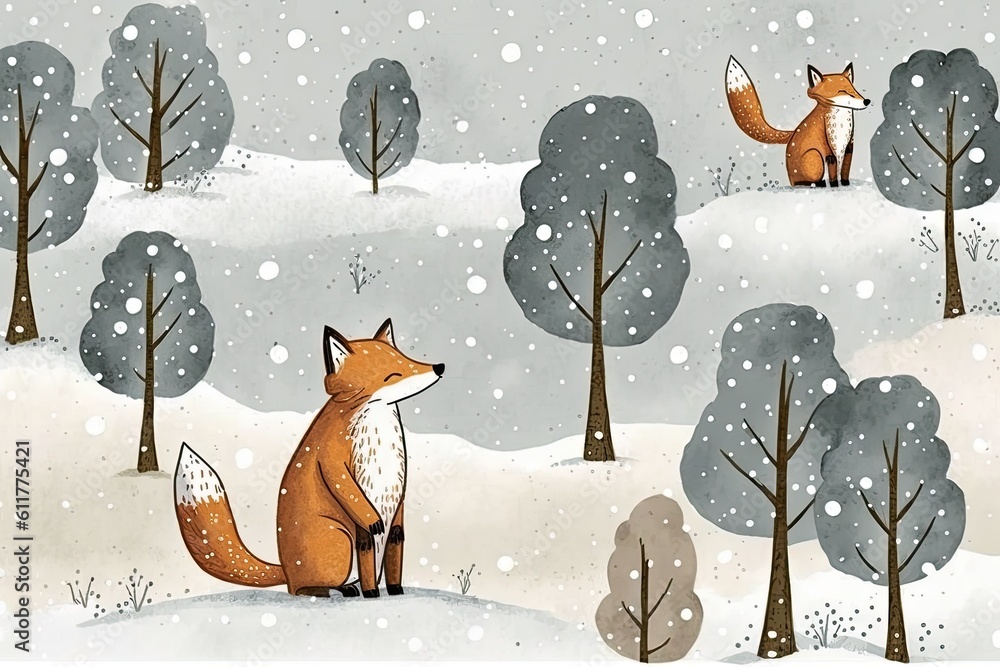 majestic red fox standing in a snowy landscape. Generative AI