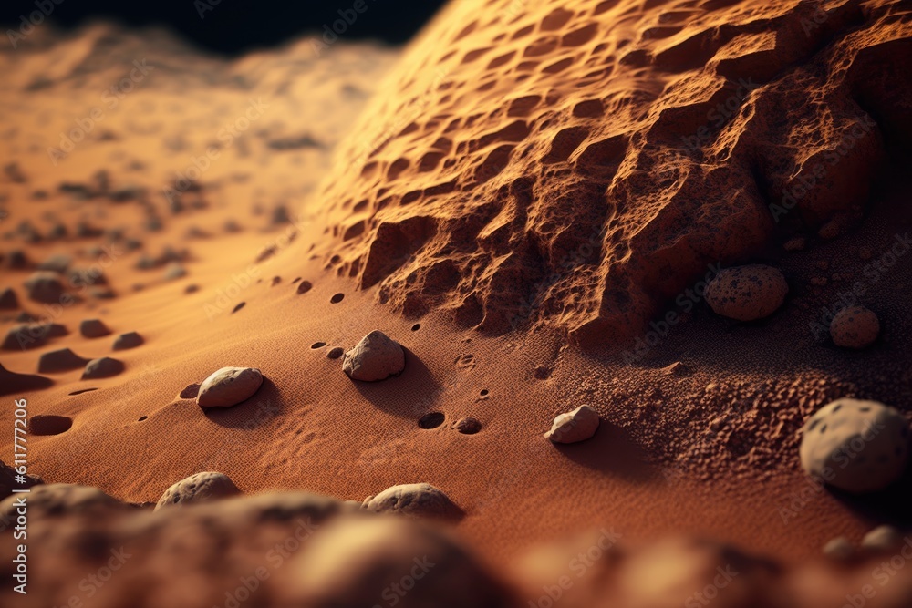 barren desert landscape with scattered rocks and sand dunes. Generative AI