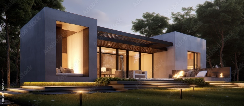 Modern house design. Illustration AI Generative.