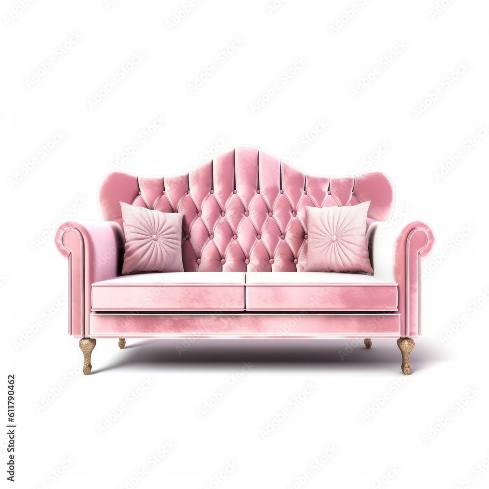 Pink sofa isolated. Illustration AI Generative.