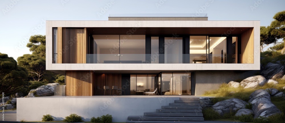 Modern house design. Illustration AI Generative.