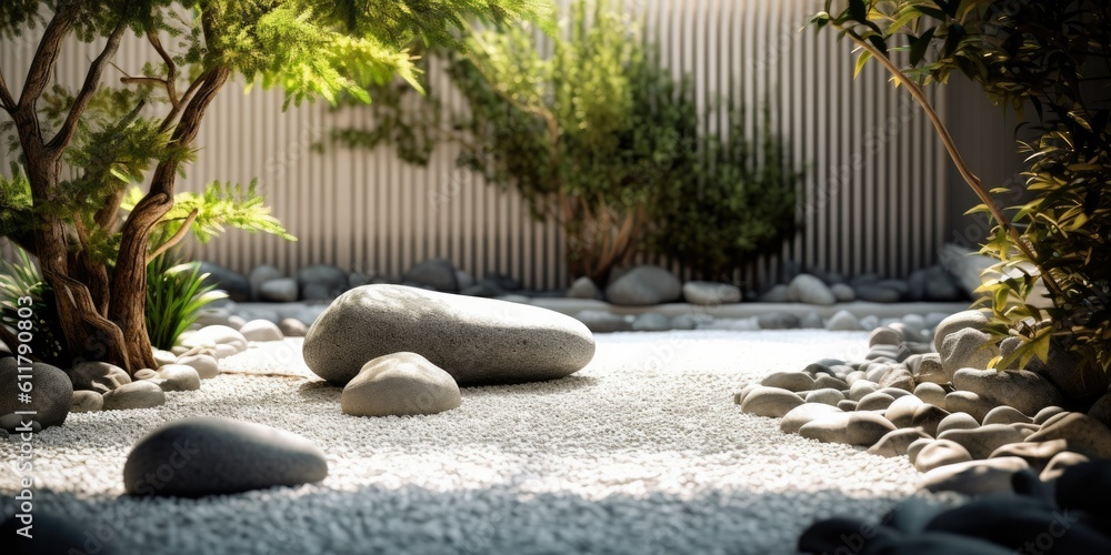 A tranquil Zen garden with meticulously raked gravel  Generative AI Digital Illustration Part#100623