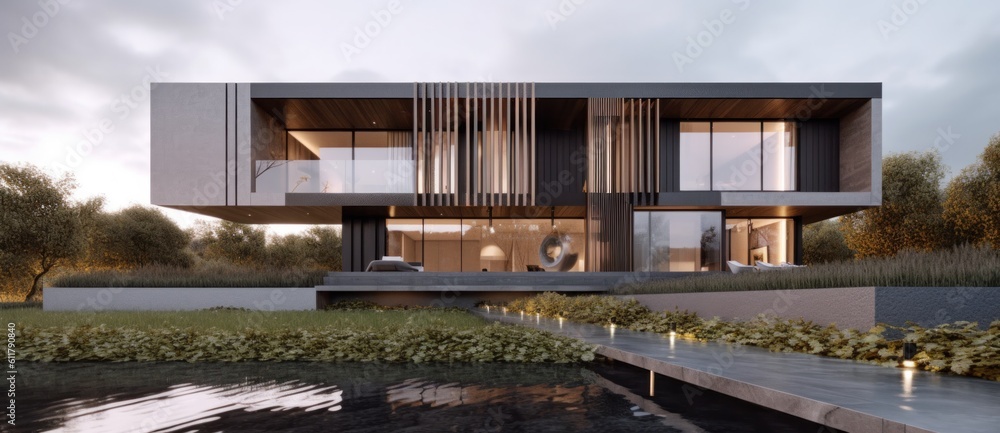 Modern house design. Illustration AI Generative.