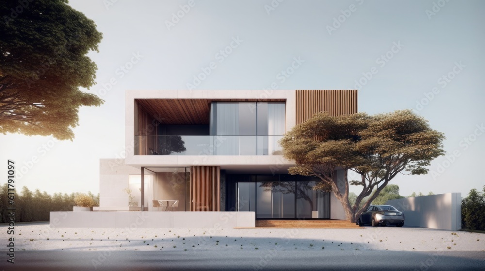 Modern house design. Illustration AI Generative.