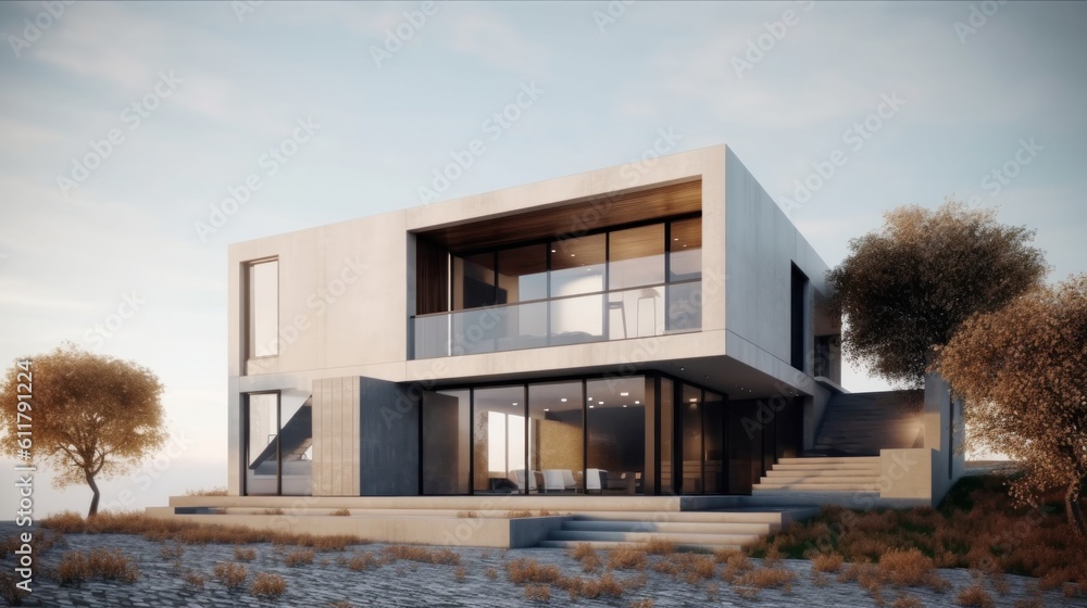 Modern house design. Illustration AI Generative.