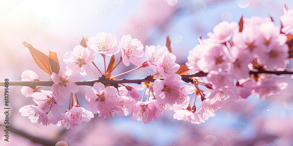 canopy of blossoming cherry blossoms, their delicate pink petals creating a breathtaking display of 