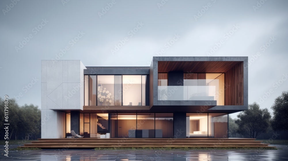 Modern house design. Illustration AI Generative.