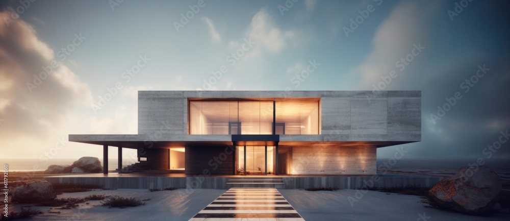 Modern house design. Illustration AI Generative.