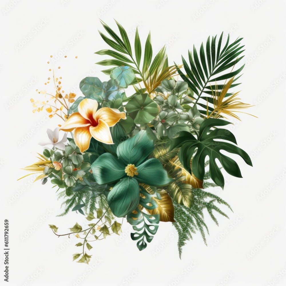 Tropical leaves background. Illustration AI Generative.