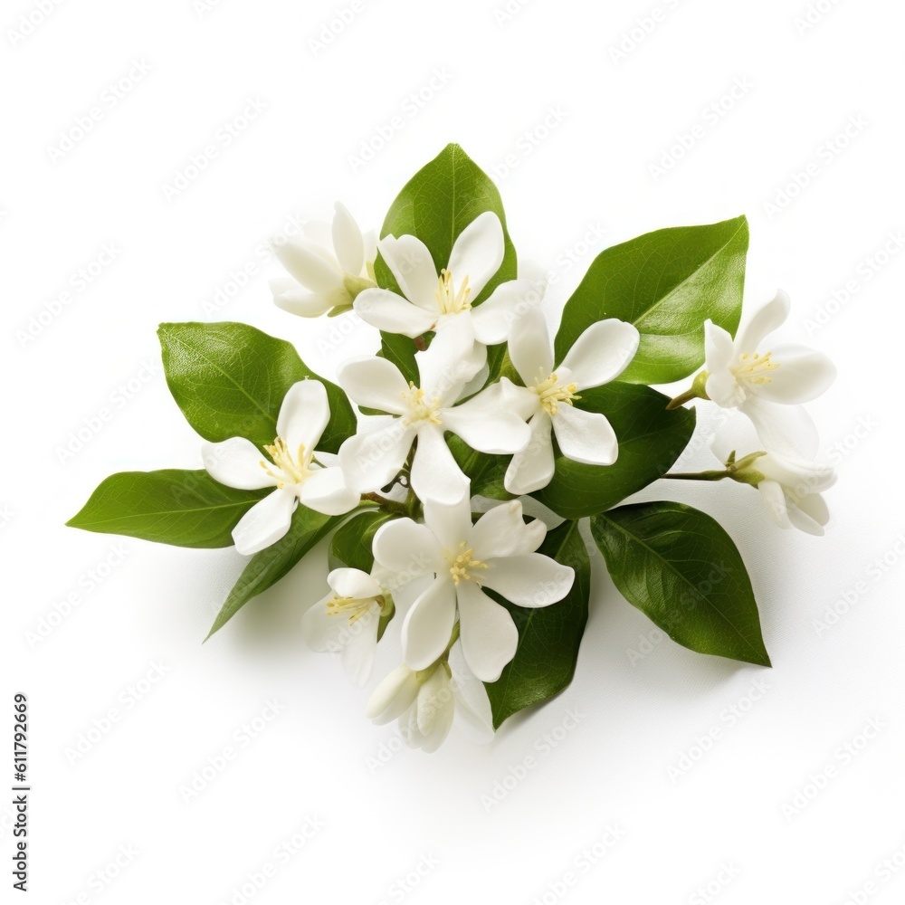 Jasmine flowers isolated. Illustration AI Generative.