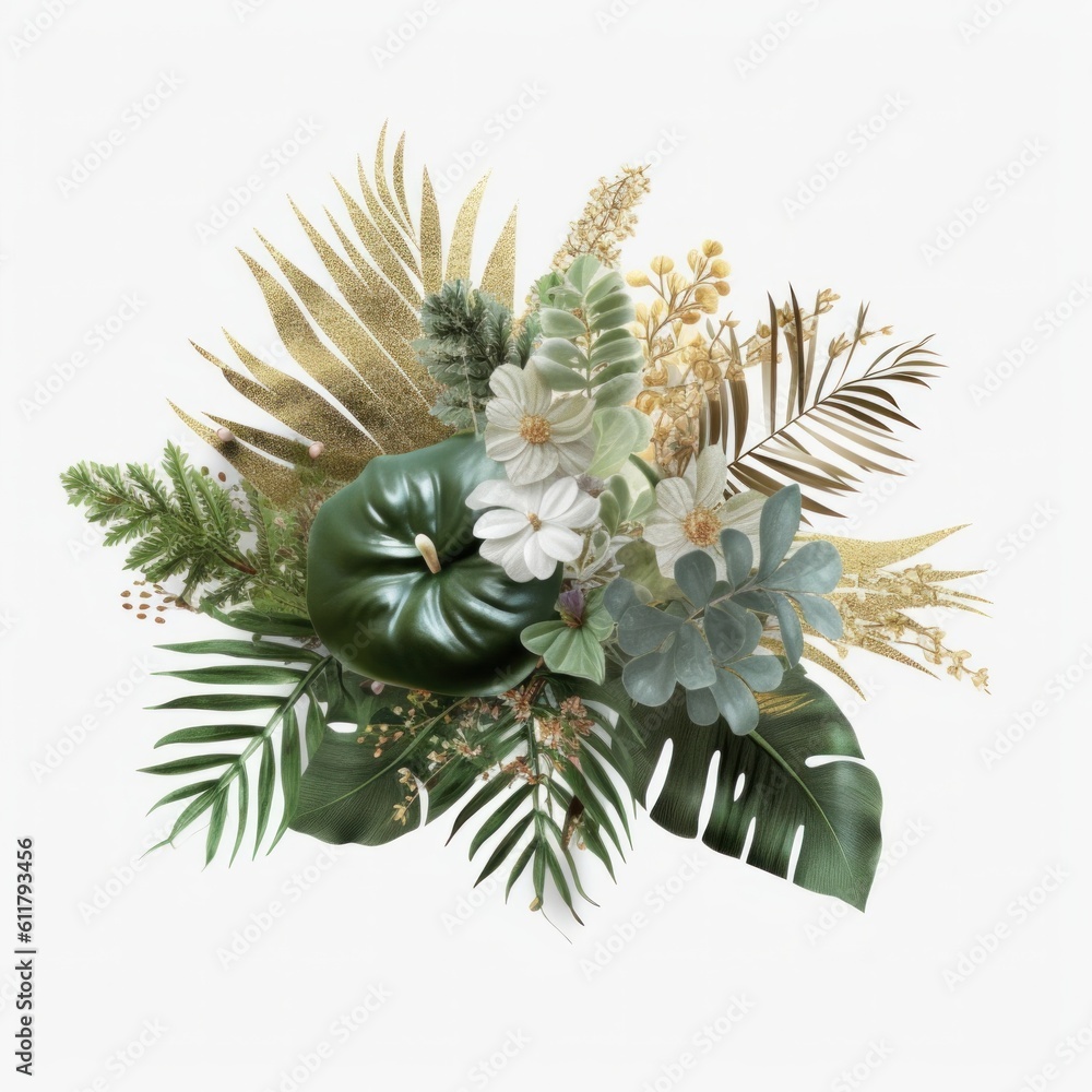 Tropical leaves background. Illustration AI Generative.