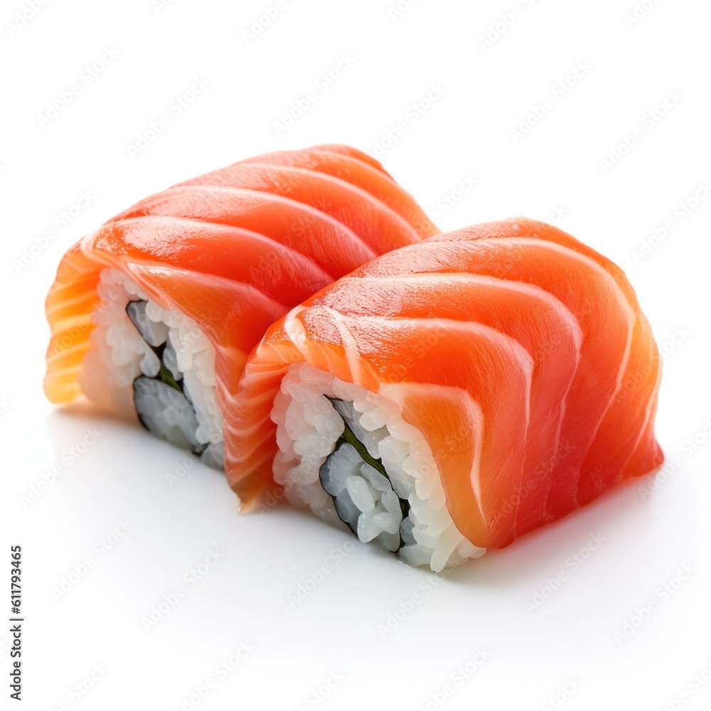 Salmon sushi isolated. Illustration AI Generative.