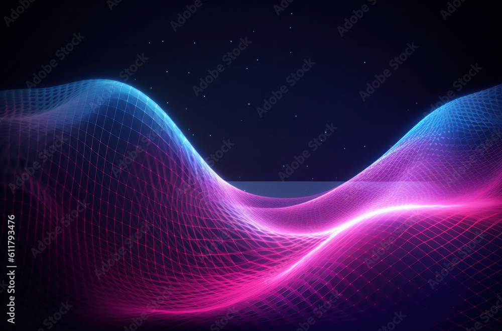 Abstract neon wave background. Illustration AI Generative.