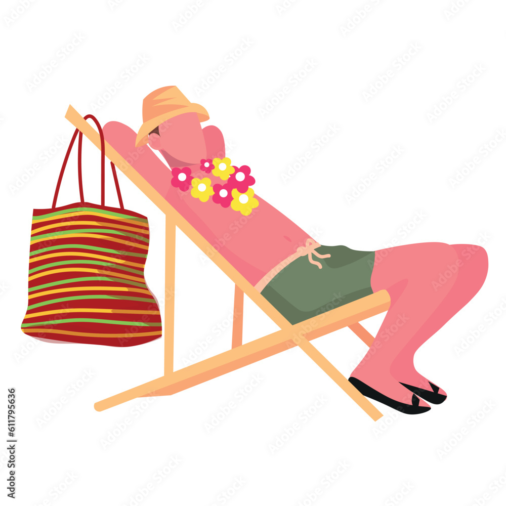 Man relaxing on deck chair against white background