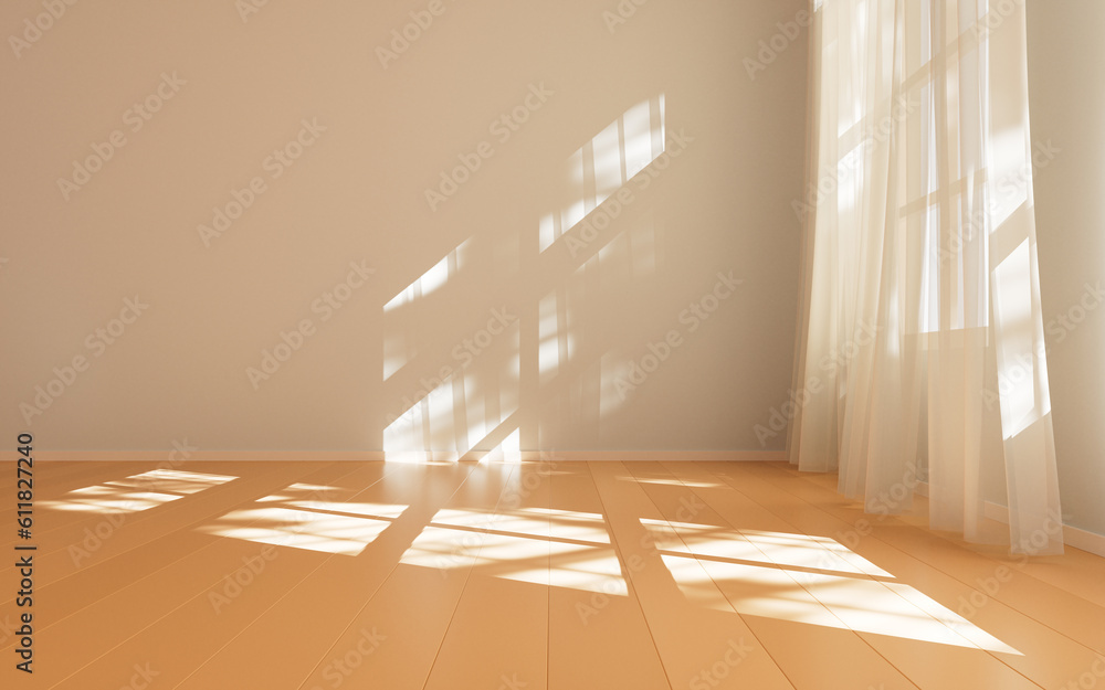 Empty room with light comes in, 3d rendering.