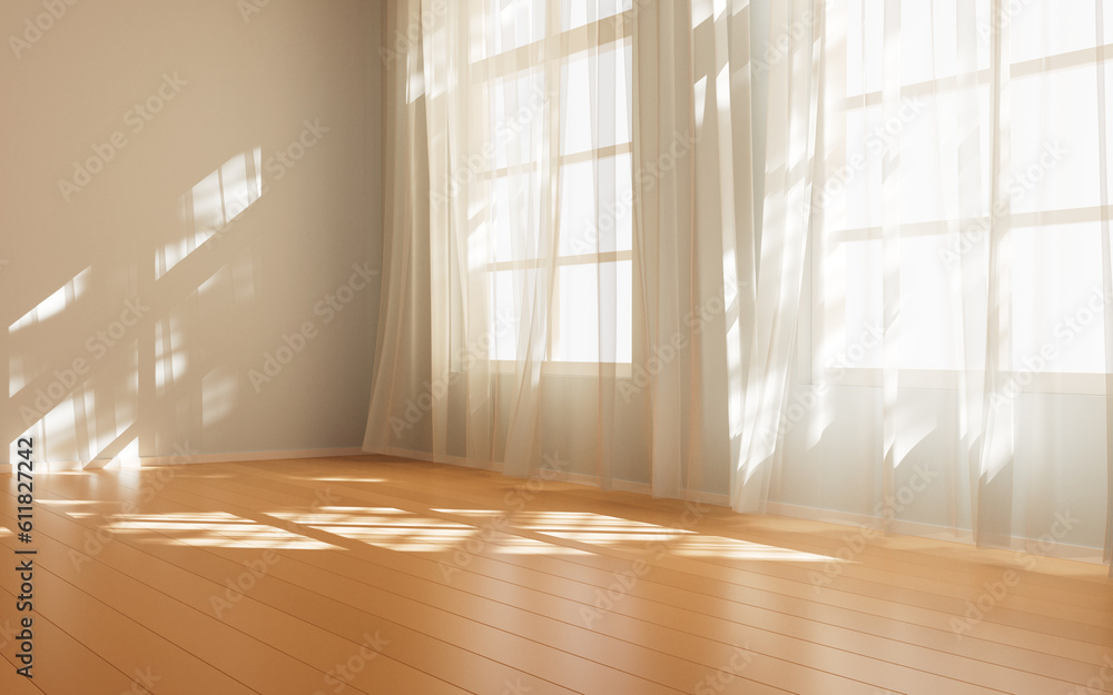 Empty room with light comes in, 3d rendering.