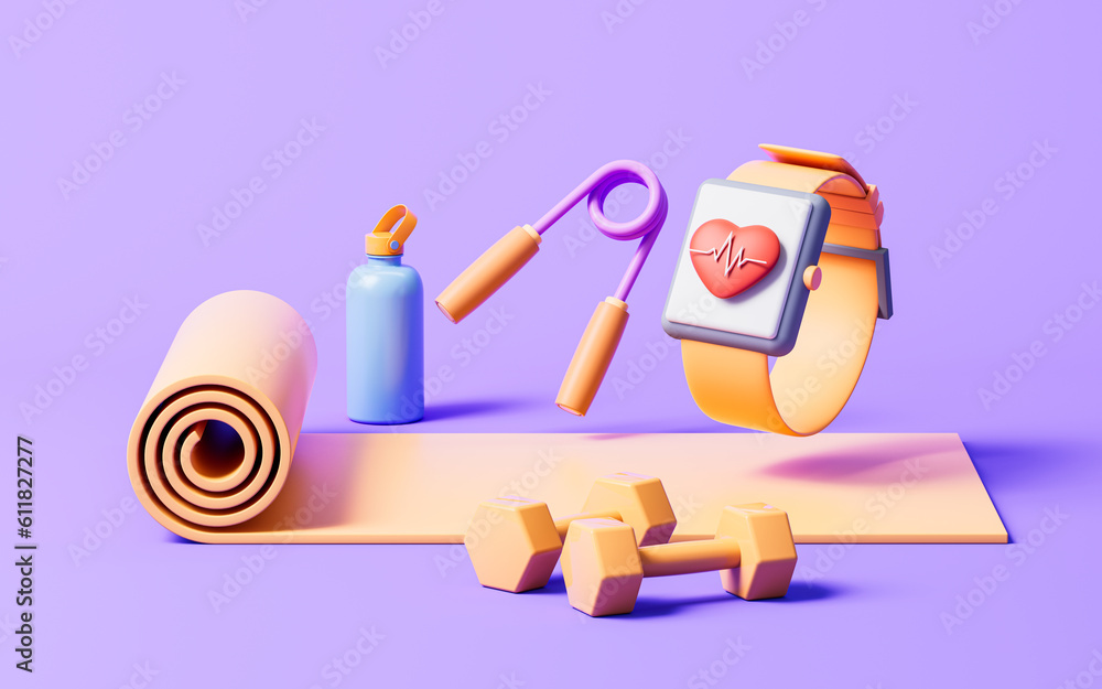 Fitness with cartoon style, 3d rendering.