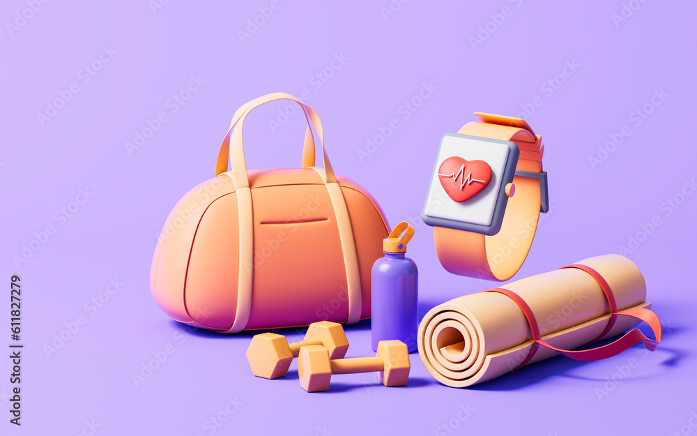 Fitness with cartoon style, 3d rendering.