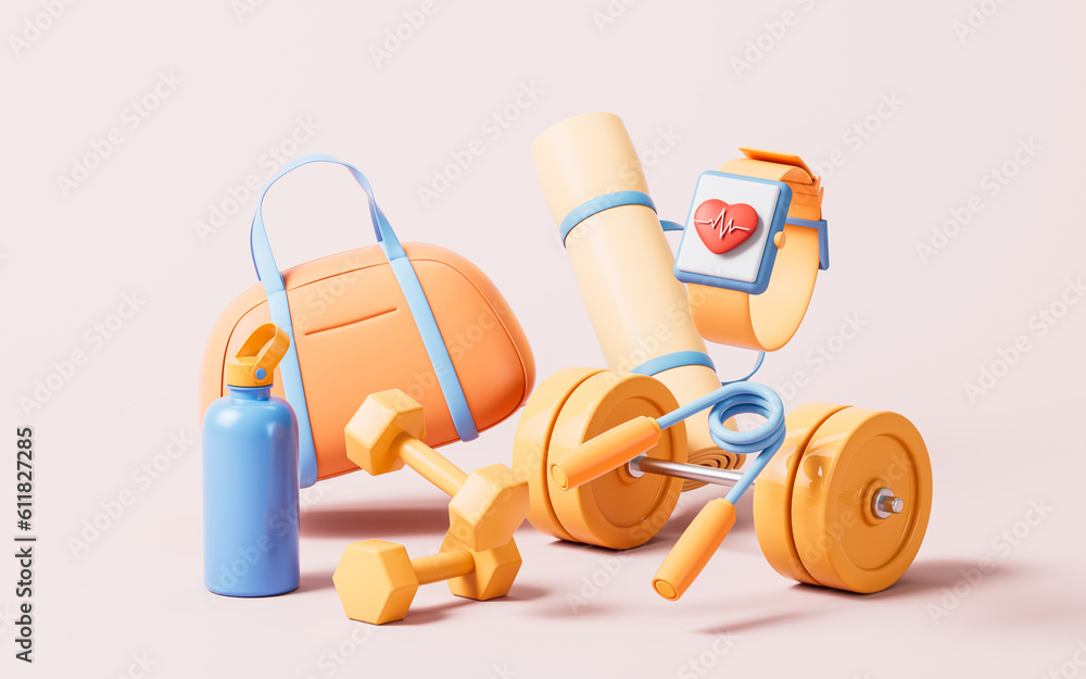 Fitness with cartoon style, 3d rendering.