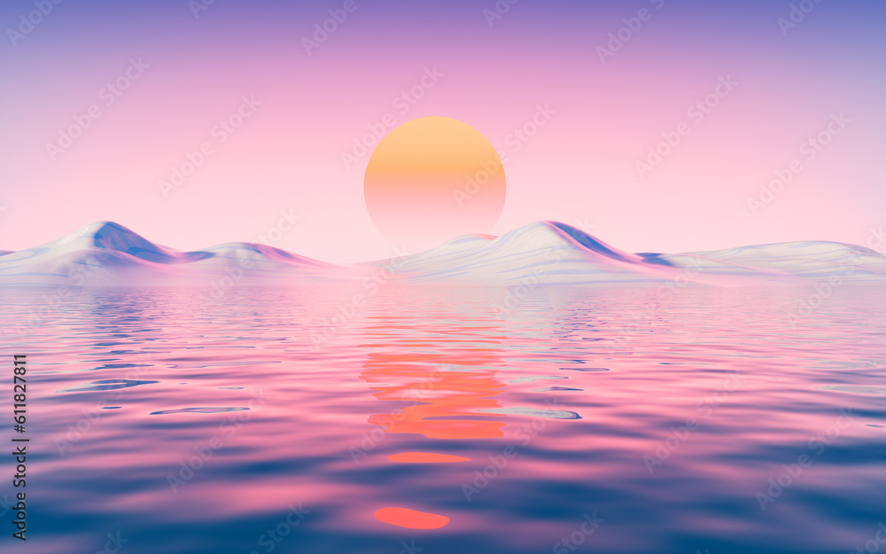 Lake and water surface background, 3d rendering.