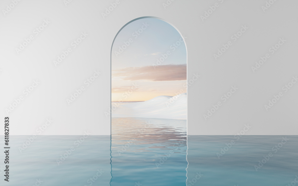 Lake and water surface background, 3d rendering.