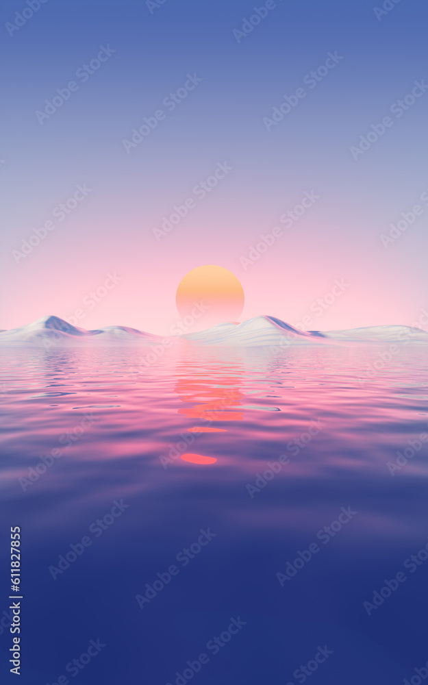 Lake and water surface background, 3d rendering.