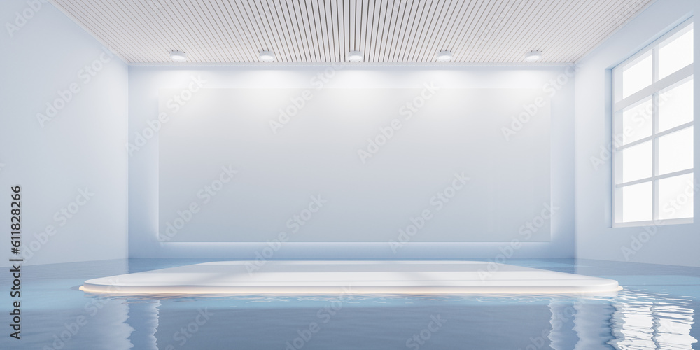 Empty room with water inside, 3d rendering.