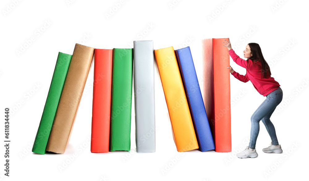 Many books on white background