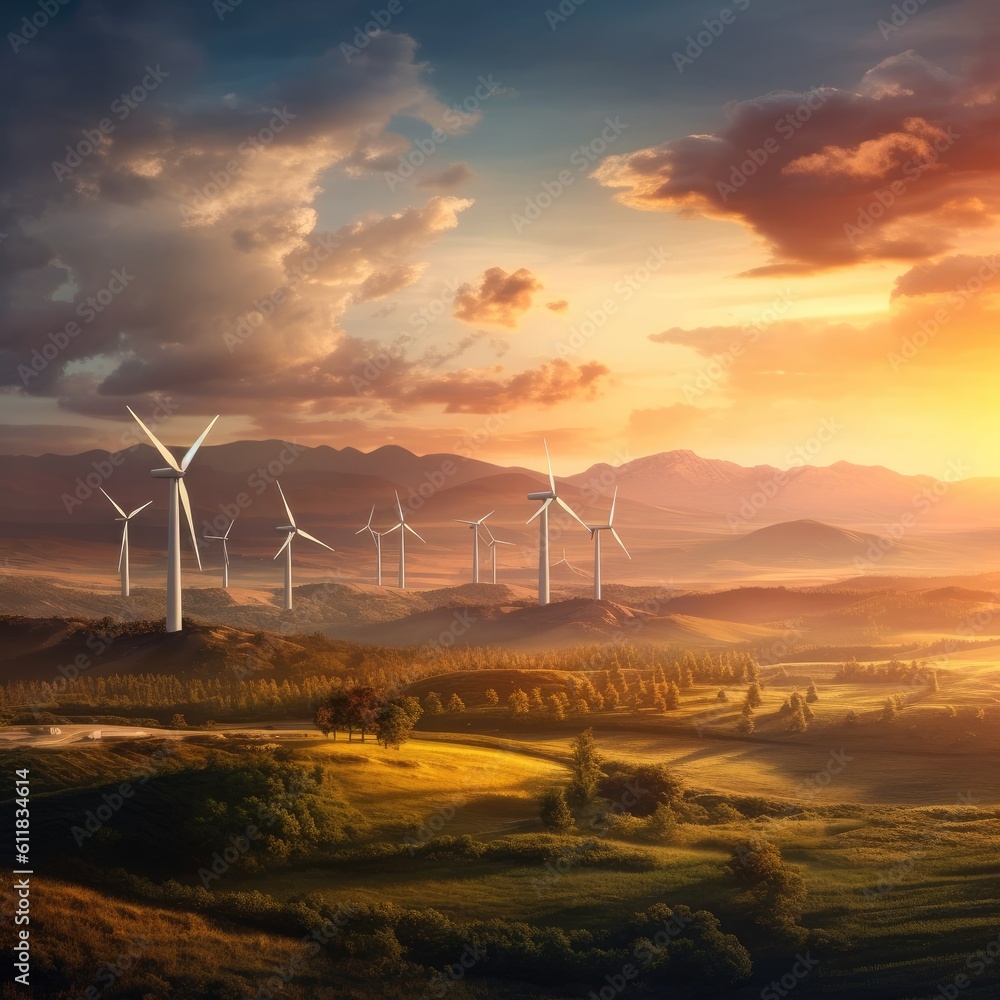 Wind turbine or wind power Translated into electricity, AI generated.