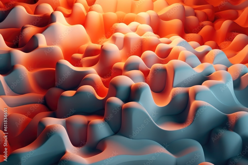 Liquid shapes abstract holographic 3D wavy background, AI generated.