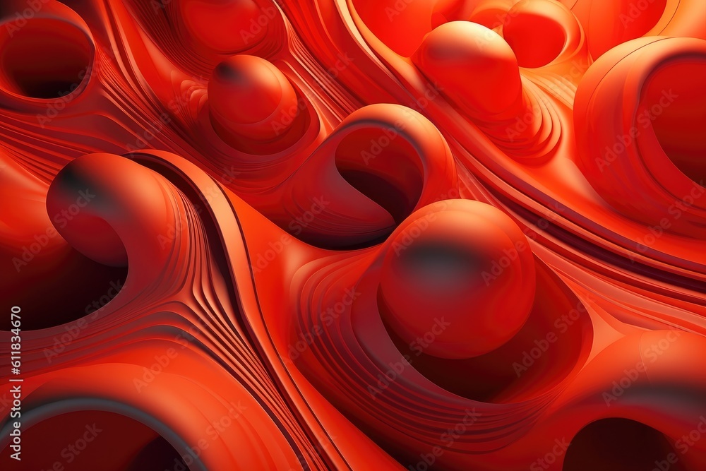 Abstract Liquid shapes abstract holographic 3D wavy background, AI generated.