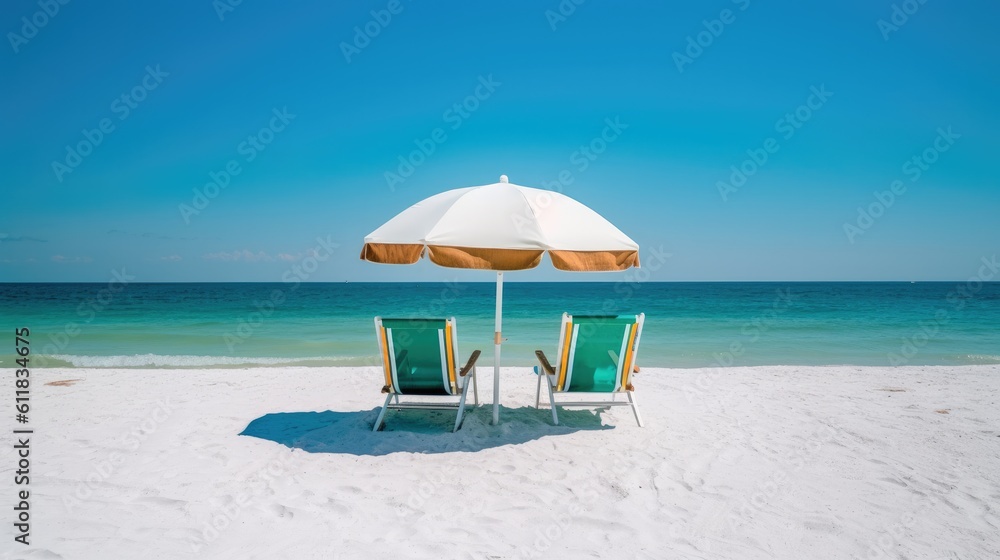 Chairs on Beach,Blue sea and white sand beach with beach chairs and parasol, Vacations and holiday t