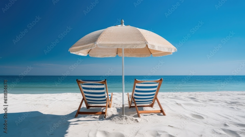 Chairs on Beach,Blue sea and white sand beach with beach chairs and parasol, Vacations and holiday t