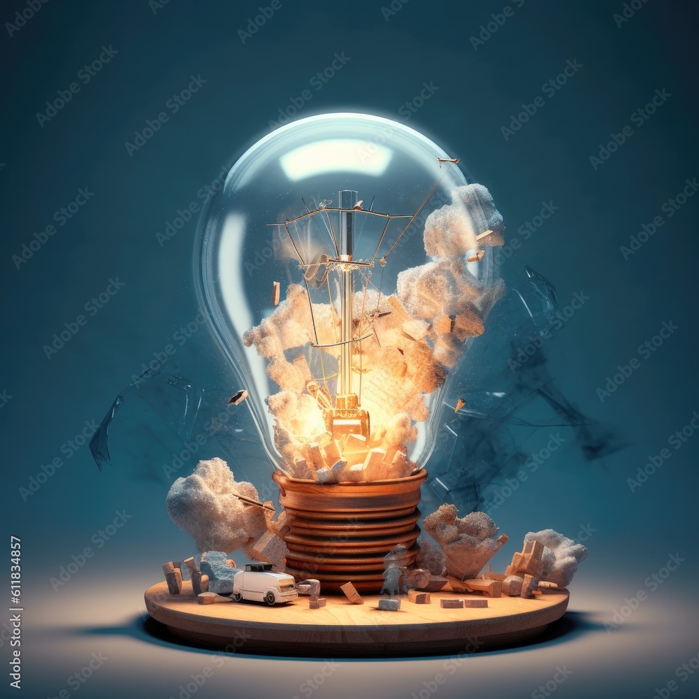 Creative light bulb explodes with colorful paint, Think differently creative idea concept, AI genera