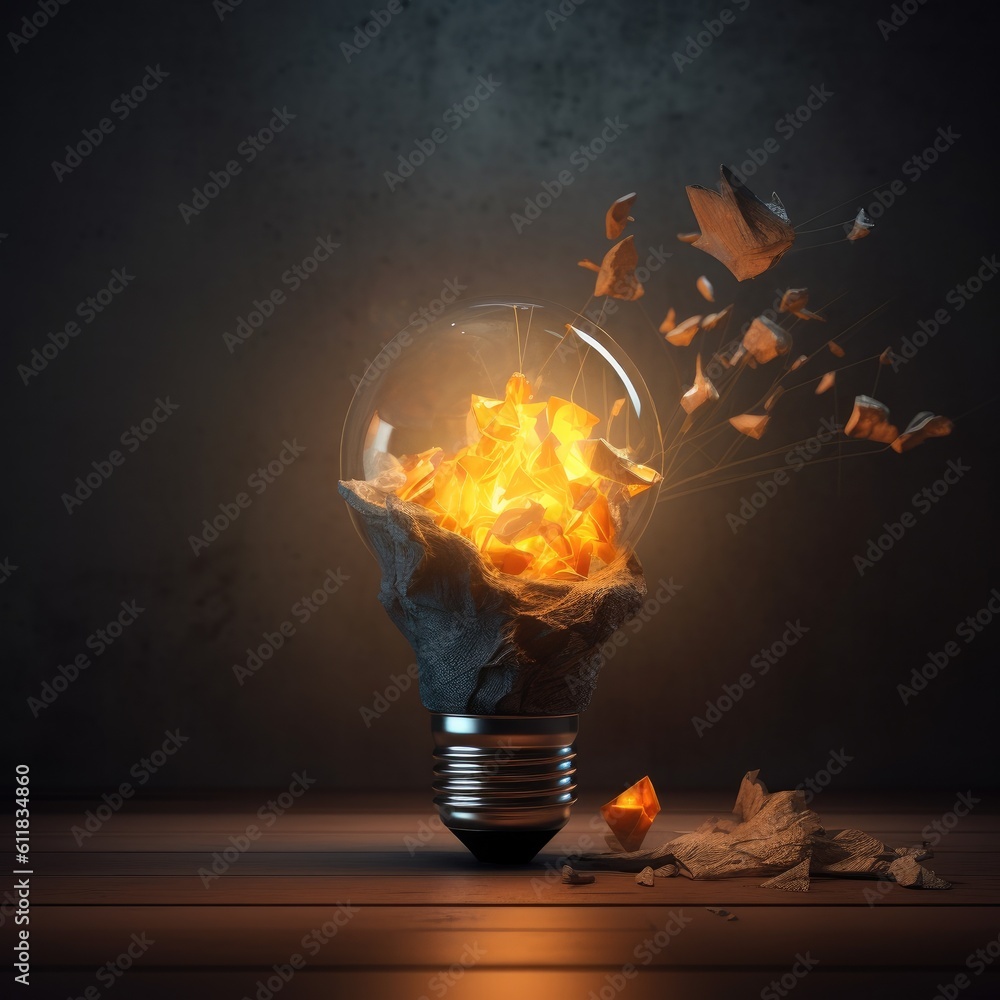 Creative light bulb explodes with colorful paint, Think differently creative idea concept, AI genera