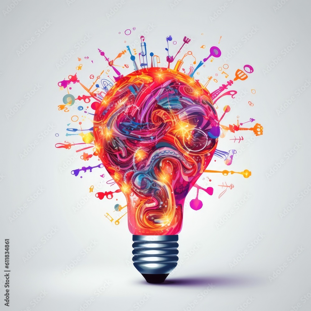 Creative light bulb explodes with colorful paint, Think differently creative idea concept, AI genera