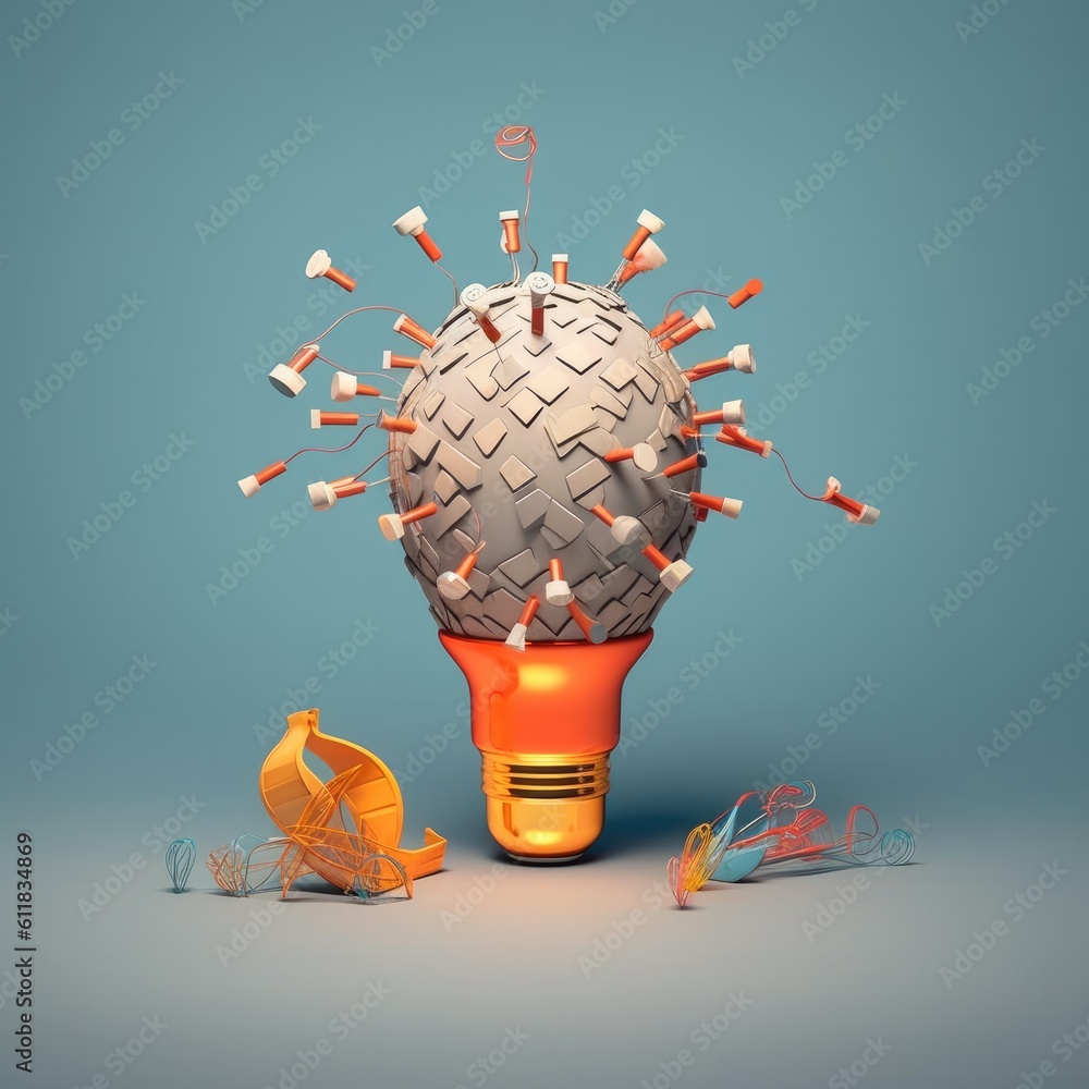 idea concept with innovation and inspiration, Creative light bulb explodes with colorful paint, AI g