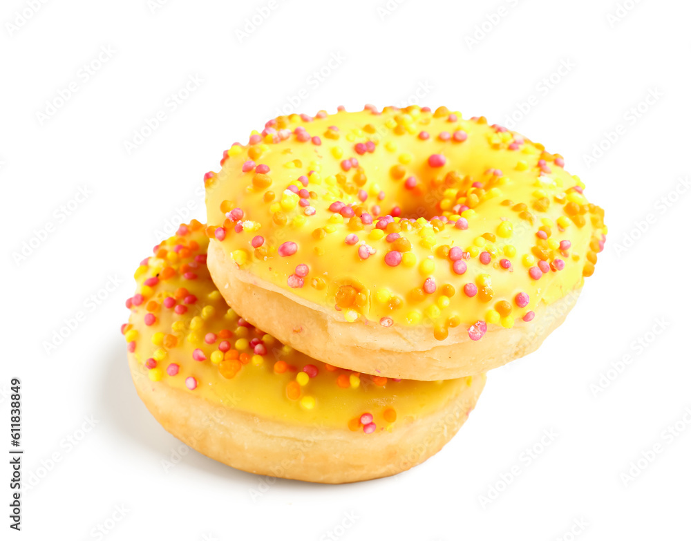 Sweet donuts on white background