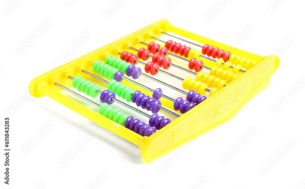 Plastic colorful abacus isolated on white background. Childrens Day celebration