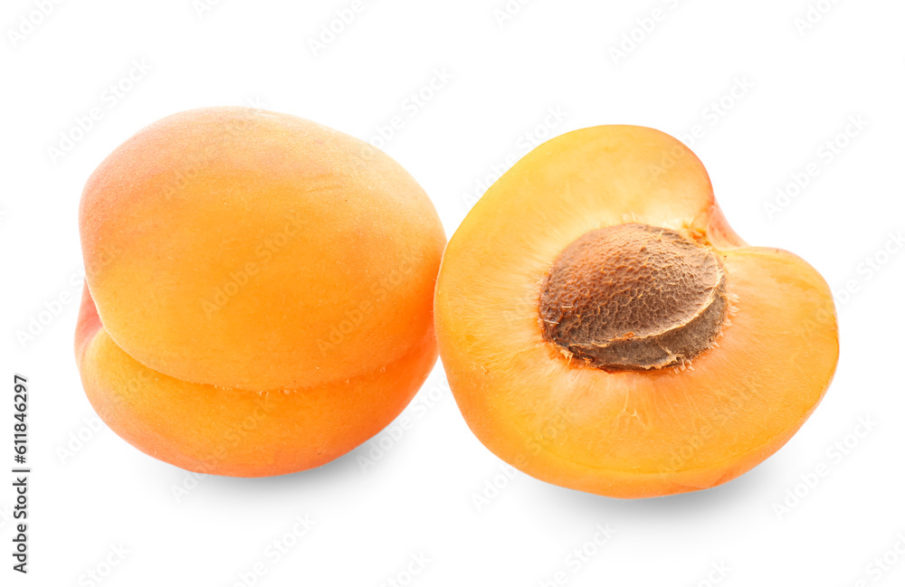 Ripe apricots isolated on white background