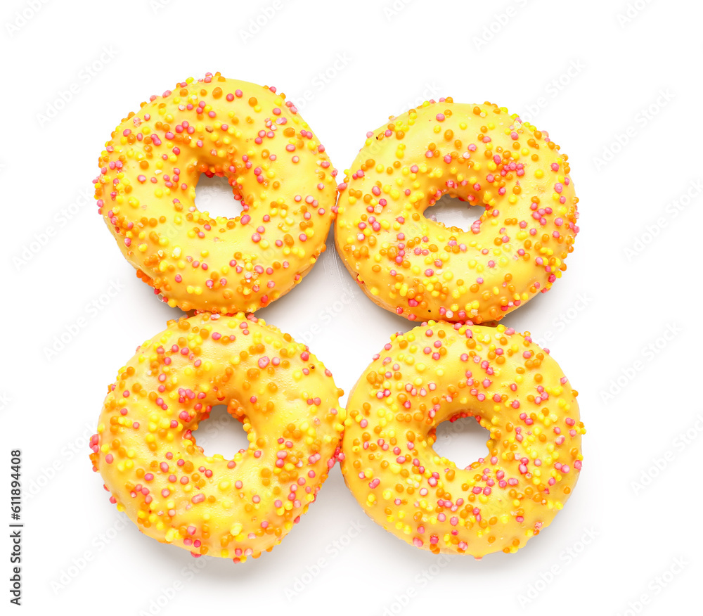 Sweet donuts on white background