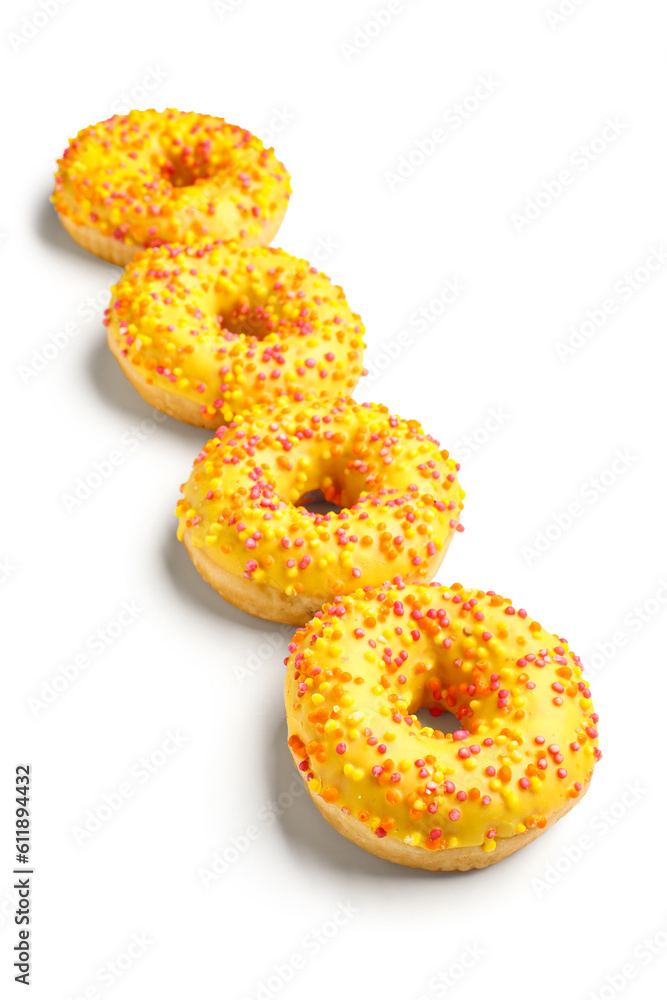 Sweet donuts on white background