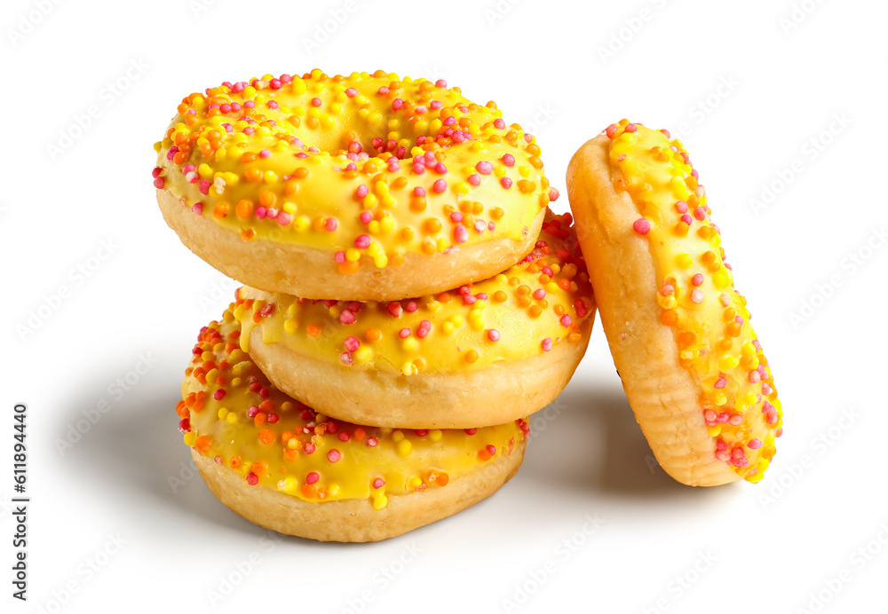 Sweet donuts on white background