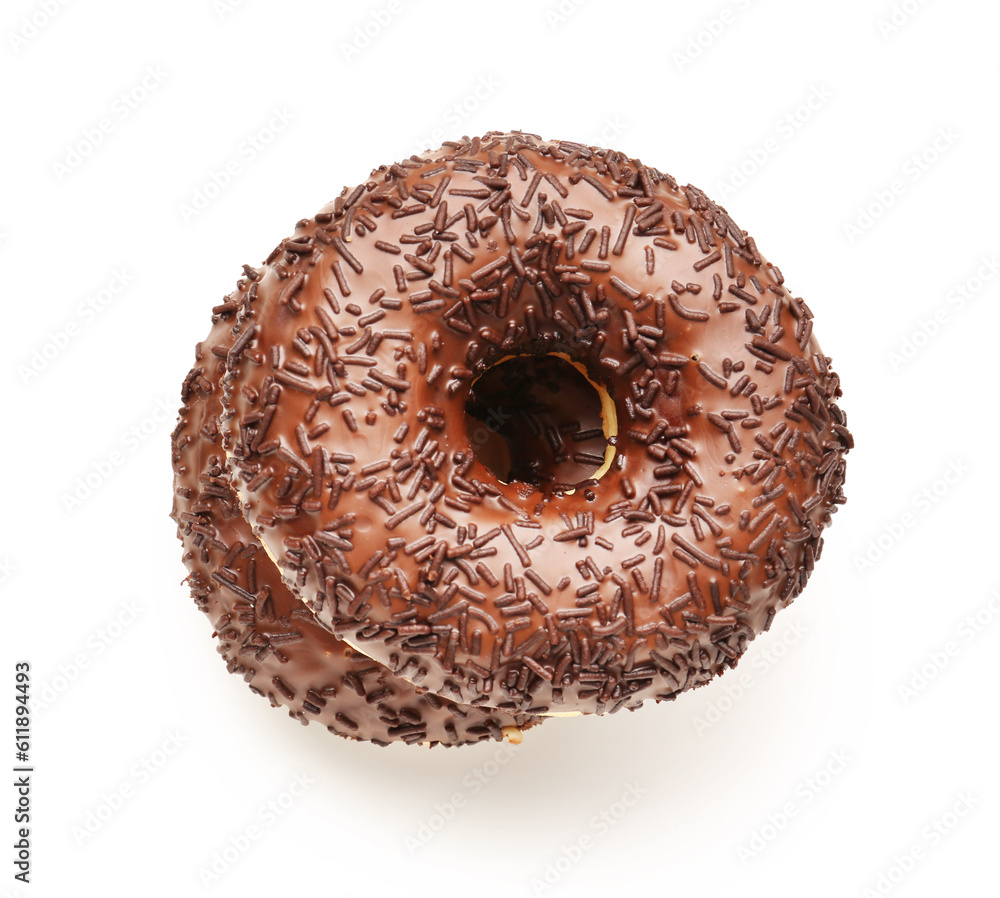 Sweet chocolate donuts on white background