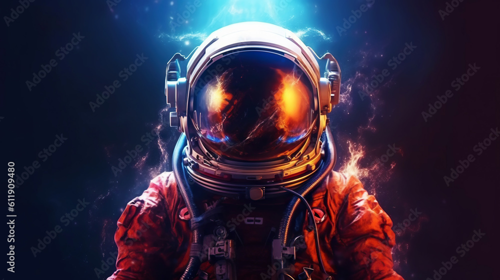 Portrait of astronaut floating in space. Front view on spacesuit technology. Generative AI