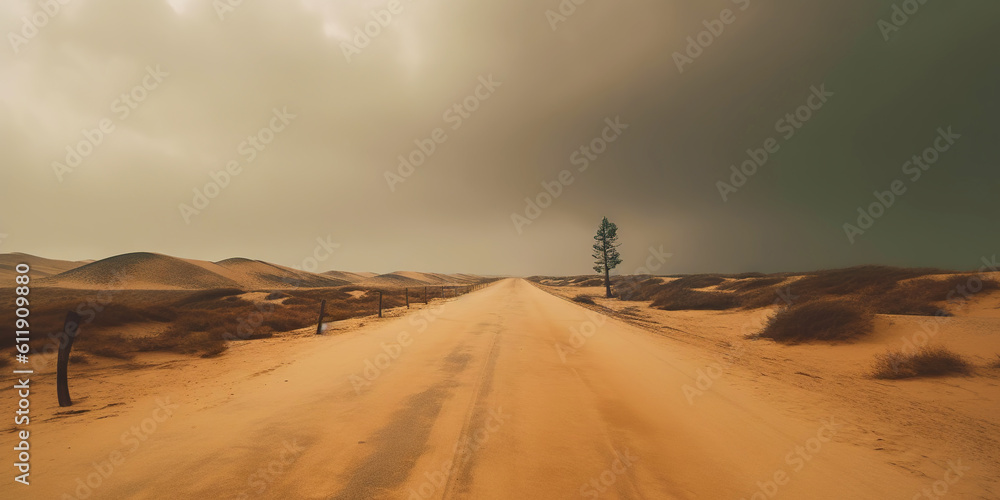 Minimalistic empty highway in desert. Travel concept. Generative AI