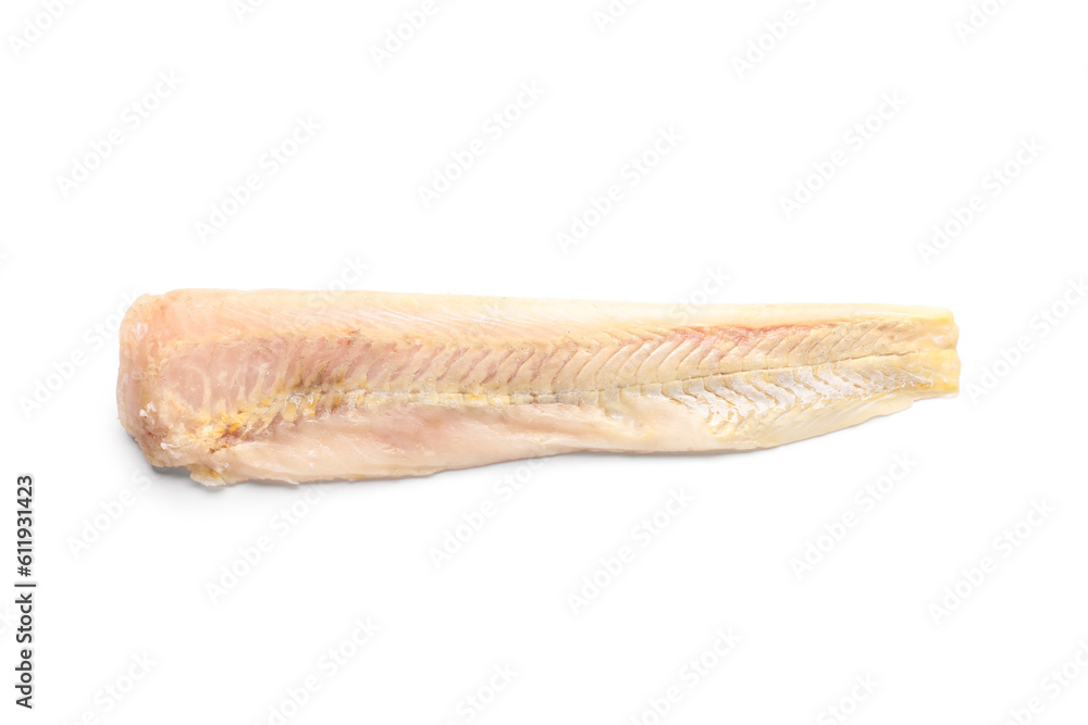 Raw codfish fillet on white background