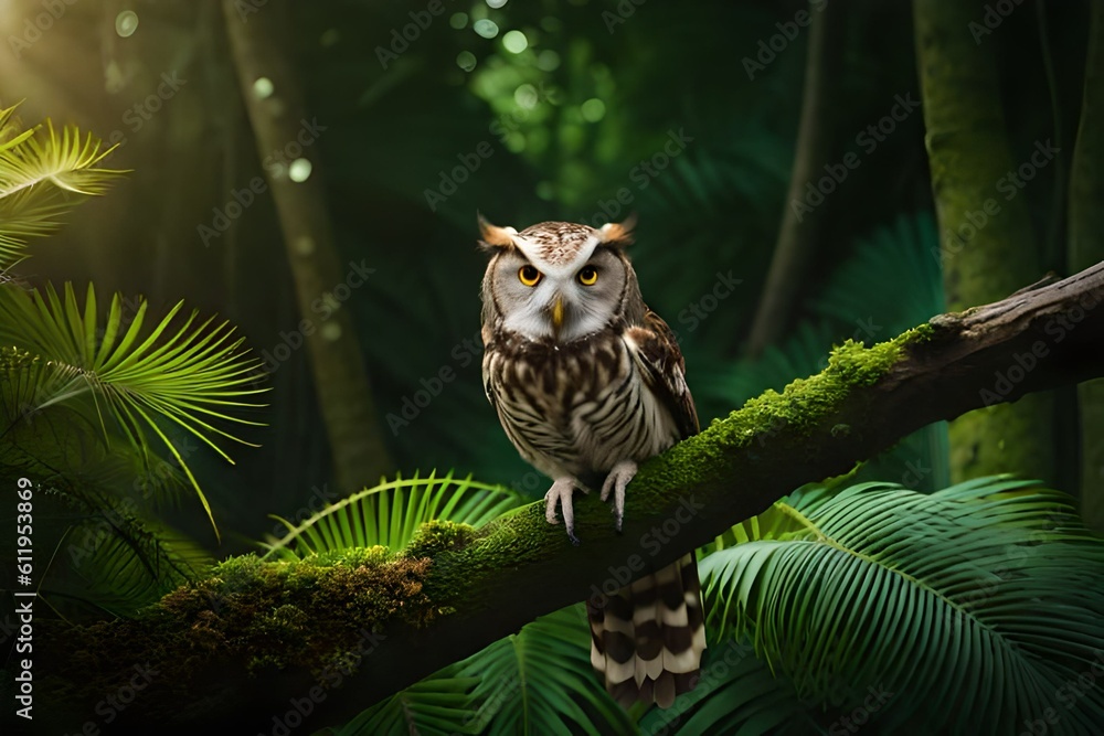 great horned owl in tree