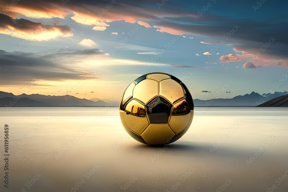 golden soccer ball on the beach