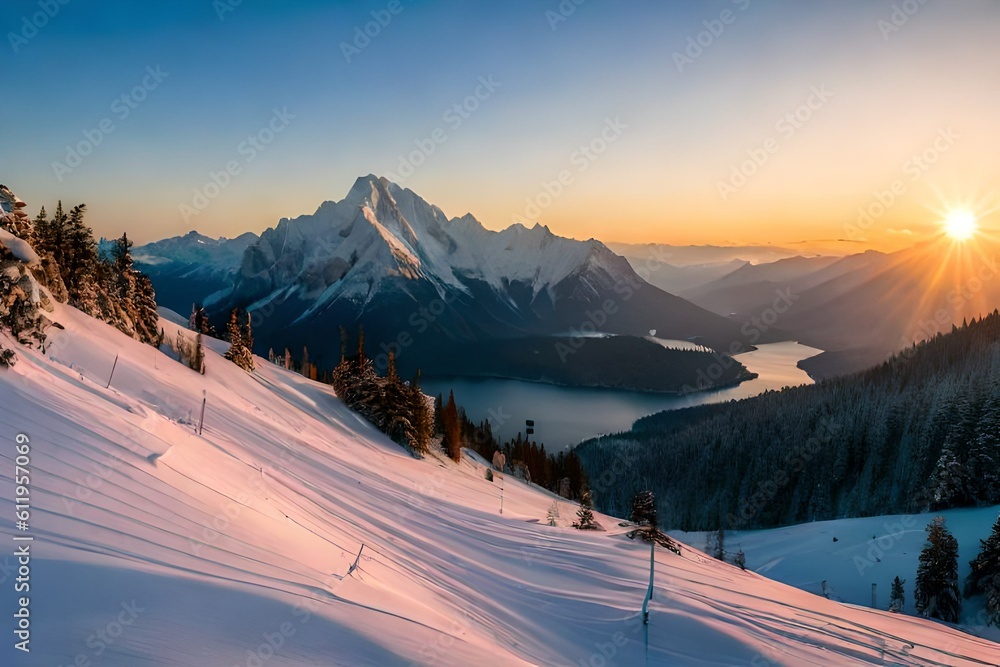 winter landscape with snow covered mountains